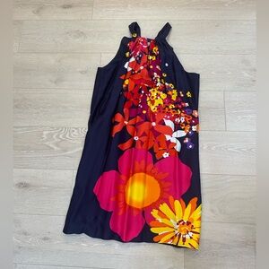 Trina Turk halter dress. Size 8. Navy/pink/orange.